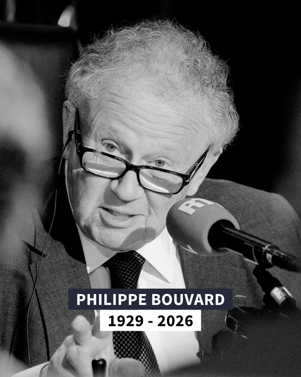 afpfr's tweet photo. ⚫️ Figure des médias, le journaliste et animateur radio Philippe Bouvard est décédé lundi à l'âge de 96 ans, a annoncé la station RTL, dont il a été un pilier et où il avait créé l'émission "Les Grosses Têtes" il y a près de 50 ans. https://t.co/ADk9r3R60A