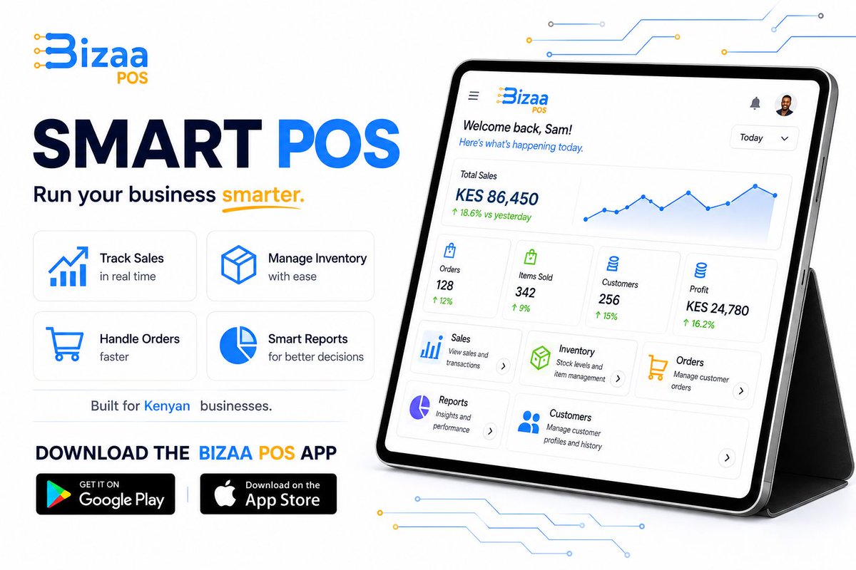 BizaaPOS's tweet photo. From as low as 1K per month! Organize your sales with Bizaa POS!

🚀 Secure, efficient, and eTIMS compliant – perfect for retail. Accept MPESA &amp; card payments with ease!

Visit https://t.co/gc4Lp7SKcm start your free trail today. #BizaaPOS #POS https://t.co/dfgnVnhTsG