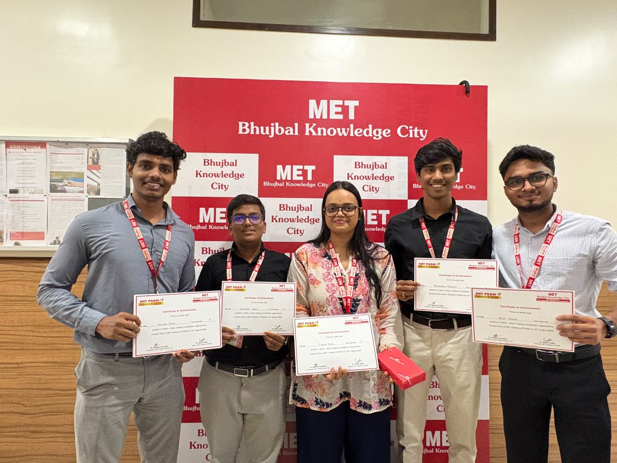 METedu's tweet photo. MET Institute of PGDM hosted Mock Stock 2026 through its Finance Club, giving students hands-on exposure to equity trading, market analysis, portfolio management and risk assessment through simulated live-market conditions.

#MockStock2026 #FinanceClub #EquityTrading #LifeAtMET https://t.co/qHsCd5FViF