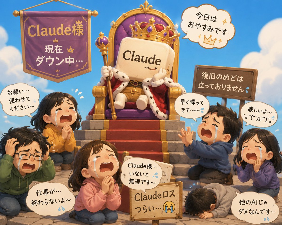 mori_restart's tweet photo. Claude障害発生でまだ復旧せず。。

#Claude
#Claudecode https://t.co/GqZnpjuSnm