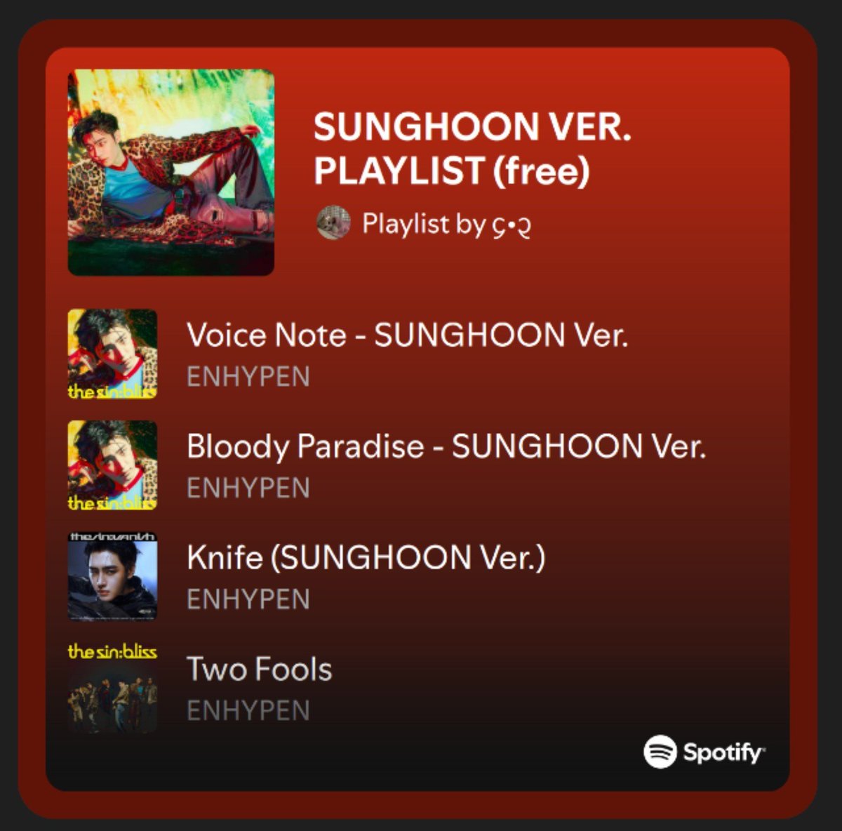 hoonmisuu's tweet photo. SPOTIFY PLAYLISTS (SUNGHOON VER) https://t.co/ov25NNLJet