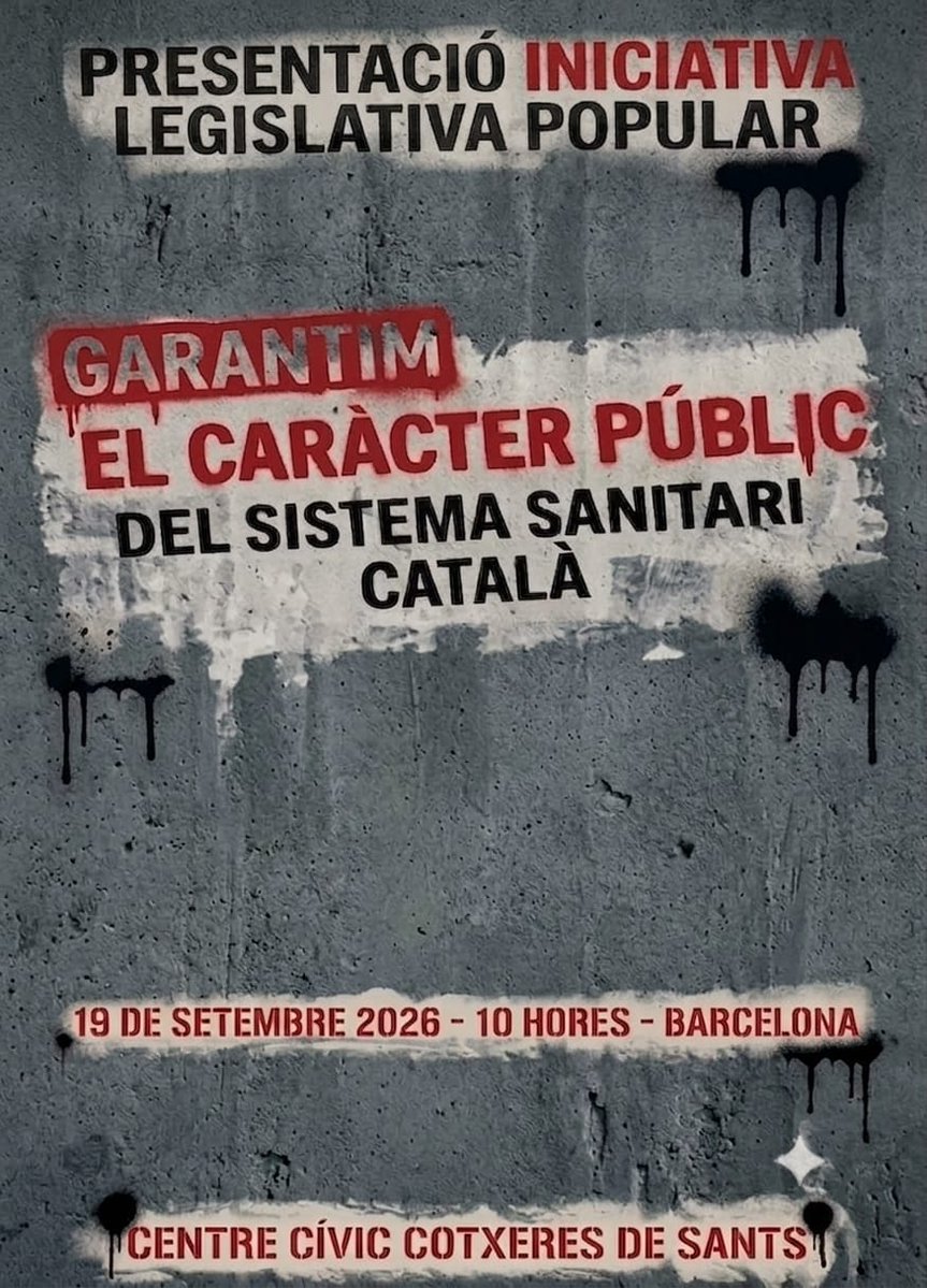 MareaBlancaCAT's tweet photo. Des de la Comissió Promotora de la ILP amb el suport de Marea Blanca de Catalunya i la @catalunya_marea    hem fixat el proper dia 19 de setembre de 2026 a  les 10 hores a les Cotxeres de Sants a Barcelona per un acte formal de presentació. https://t.co/x36MuJR6Nf