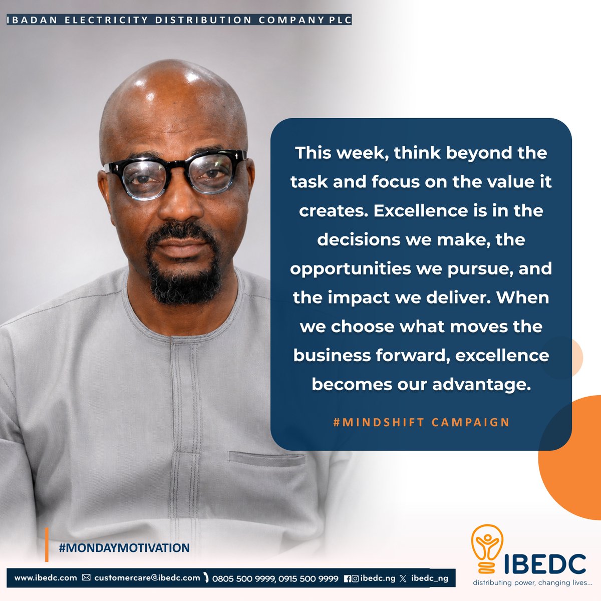 IBEDC_NG's tweet photo. THIS WEEK: DO MORE WITH PURPOSE. 💪

Look beyond the task. Focus on the value you create and the impact you deliver.

Let’s make this week count. ✨

#DoMoreWithPurpose #MondayMotivation #MindshiftCampaign #IBEDC #Excellence https://t.co/ZnjUftt75T