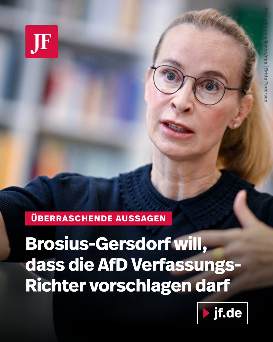 jungefreiheit's tweet photo. Bisher machen Union, SPD, Grüne und sogar die FDP die Besetzung des Bundesverfassungsgerichts unter sich aus. Die gescheiterte Kandidatin Frauke Brosius-Gersdorf findet das ungerecht.

Weiterlesen: https://t.co/9ryfH5LTRM https://t.co/hBGZ3hEoLw