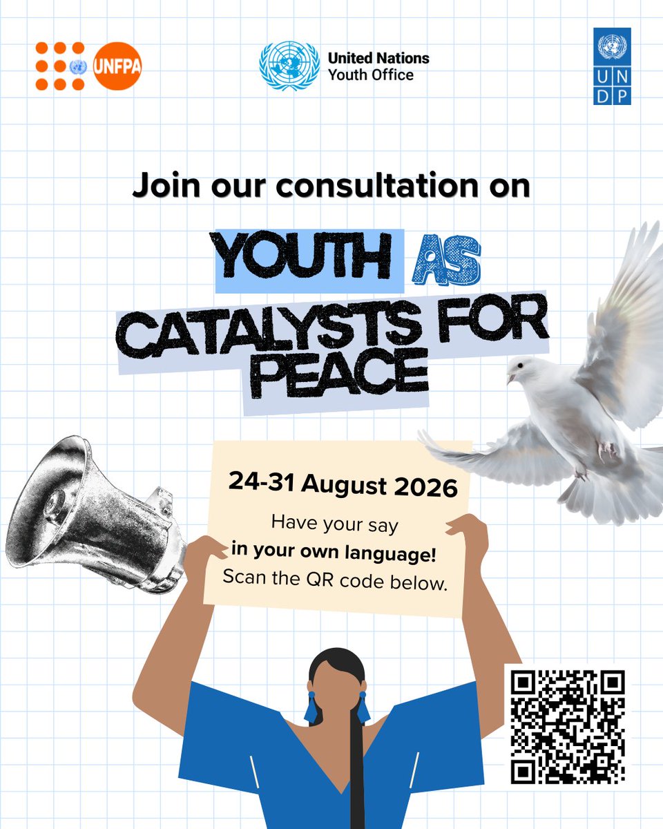 UNDP4Youth's tweet photo. What would make #YouthPeaceSecurity commitments actually work in your community? 🌍

Share your experience &amp; lessons in your own language to help shape @UNDP’s new YPS Policy Brief.

📅 24–31 Aug 2026

Join here today 👉 https://t.co/OIAVLHIGiy https://t.co/t8w6SW2YLY