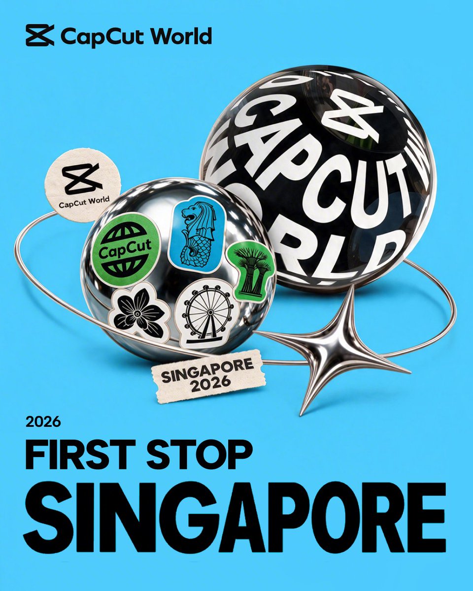 capcutapp's tweet photo. Something big is coming. 👀 
Introducing CapCut World, our first-ever global creator event series. A global gathering for the people making what’s next: filmmakers, editors, designers, AI artists, template creators, and everyone.  

Marina Bay Sands Singapore, Sept 4–6
Explore, create, and get a first look at what’s new with CapCut AI. Come for the creativity. Stick around for the surprises. 

Capella Singapore, Sept 5
We’re bringing creators and industry leaders together for an invite-only day of product reveals, creator workshops, the first CapCut AI Festival screenings, and the Creator Awards.  

Next stops: Los Angeles in October and London in November. 

Three cities. One world. See you at CapCut World.

More at https://t.co/Z8mwYQX832