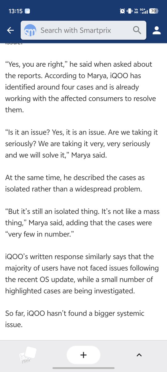 SavageAryan007's tweet photo. Some of you have questioned why I was less proactive on the recent iQOO motherboard issues, and today I can answer some questions.

✅ Thing is, since this is a brand I directly work with and know well, I wanted to take a proper response from them directly.

And yeah, I can tell you a few things they told me, about which Nipun Marya has also since gone on record with in a recent interview:

1️⃣ The issue as per them only affected a very small percentage of isolated users: they have made a database of users who are genuinely affected to give them resolution.

⚠️ They also told me that they somehow established that the motherboard issues weren't linked to updates in all cases, since they found one user whose phone actually died 10-12 days after the July update was pushed. 

2️⃣ They have acknowledged that some Neo series users did face motherboard issues, and they will work directly with the affected users to resolve them.

⚠️ If you are facing the issue, contact the service centre or customer support first and foremost. All motherboard cases are being handled directly by the core iQOO team. 

3️⃣ I personally told their team in my interaction to consider free motherboard replacements for those genuinely affected, instead of a base 20% discount, even if the phones are out of warranty. 

They said they are considering this move, so fingers crossed 🤞