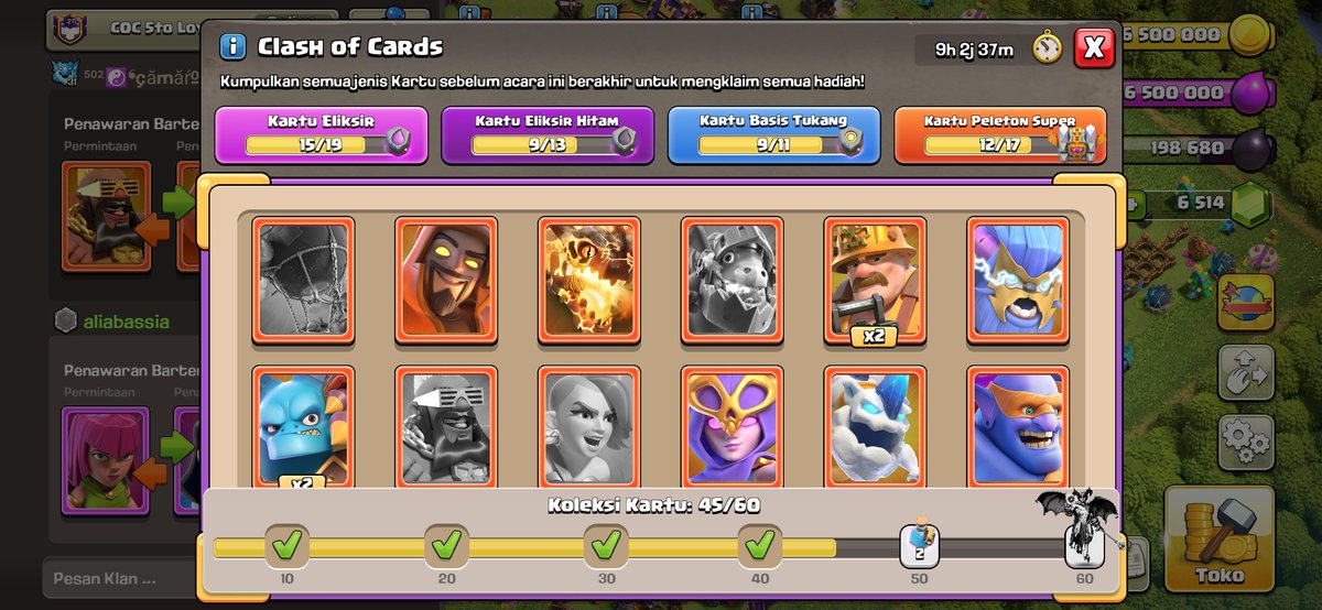 Alia_kim29's tweet photo. Social Media Caption
> ⏳ ONLY 9 HOURS LEFT! ⏳
> Sitting at 45/60 cards—so close to hitting the 50 &amp; 60 milestone rewards! 🎯
> Anyone down to trade? I’ve got extra Super Miners and Electro Dragons ready to swap in the Clan chat! ⚔️
> #ClashOfClans #ClashOfCards #CoCGaming https://t.co/r8O383AY9J