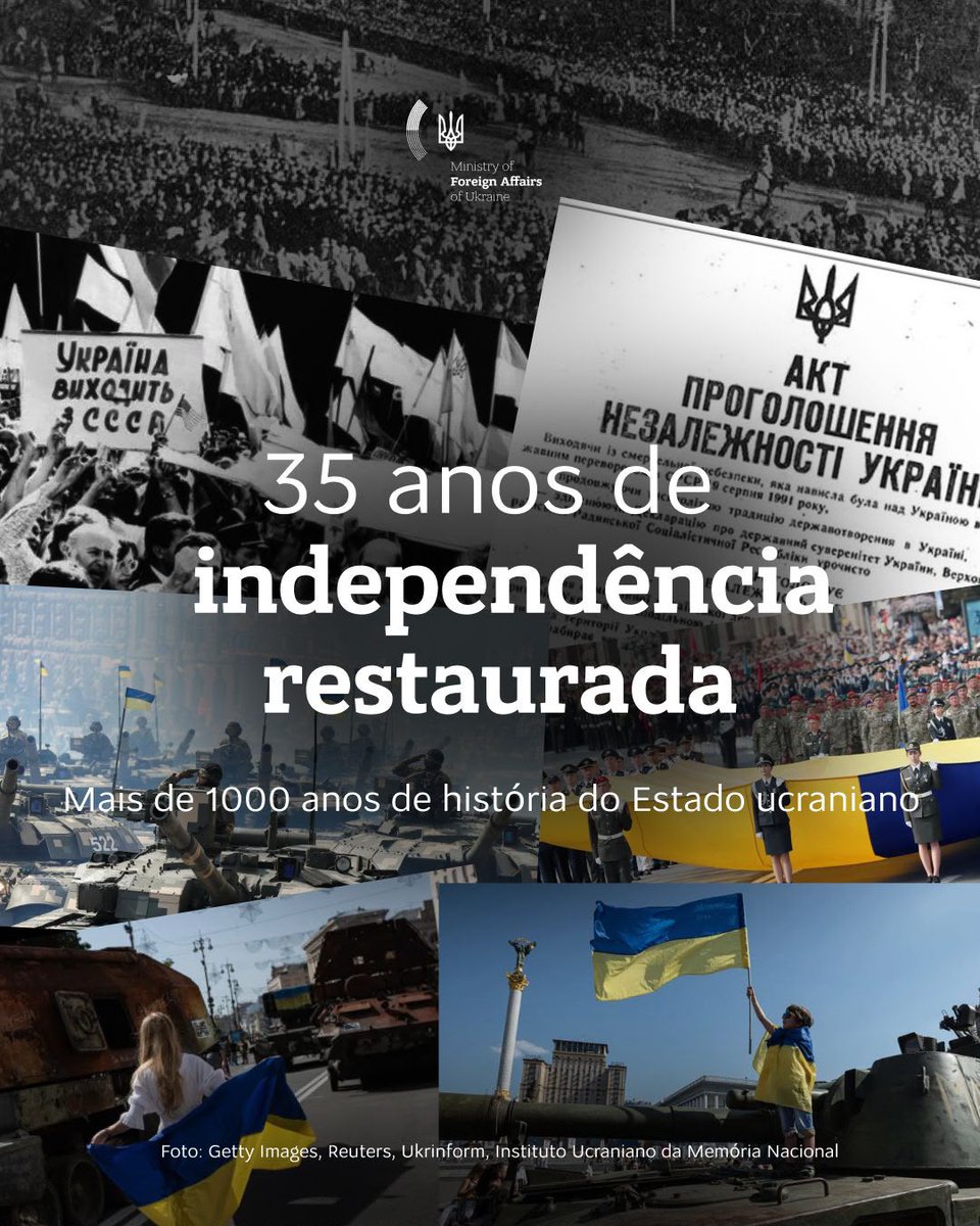 UAemMZ's tweet photo. Dizer que a Ucrânia restaurou a sua independência, em vez de dizer que nasceu em 1991, reconhece a continuidade histórica e o papel de gerações de ucranianos que ajudaram a moldar o país

35 anos de independência restaurada, mais de 1000 anos de história do Estado ucraniano https://t.co/jsh8U23Yym