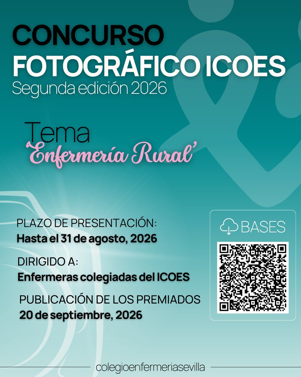 ICOESevilla's tweet photo. 📸✨ Segunda Edición del #ConcursoFotografico #ICOES 2026
Este verano afina el ojo clínico (y fotográfico) para capturar la esencia de nuestro trabajo en el entorno rural. 🩺☀️
ℹ️ +INFO https://t.co/XCKdvn9VVZ
#EnfermeriaRural #EnfermeriaSevilla #FotosDeVerano #Enfermeras https://t.co/W7pKQSkOmT