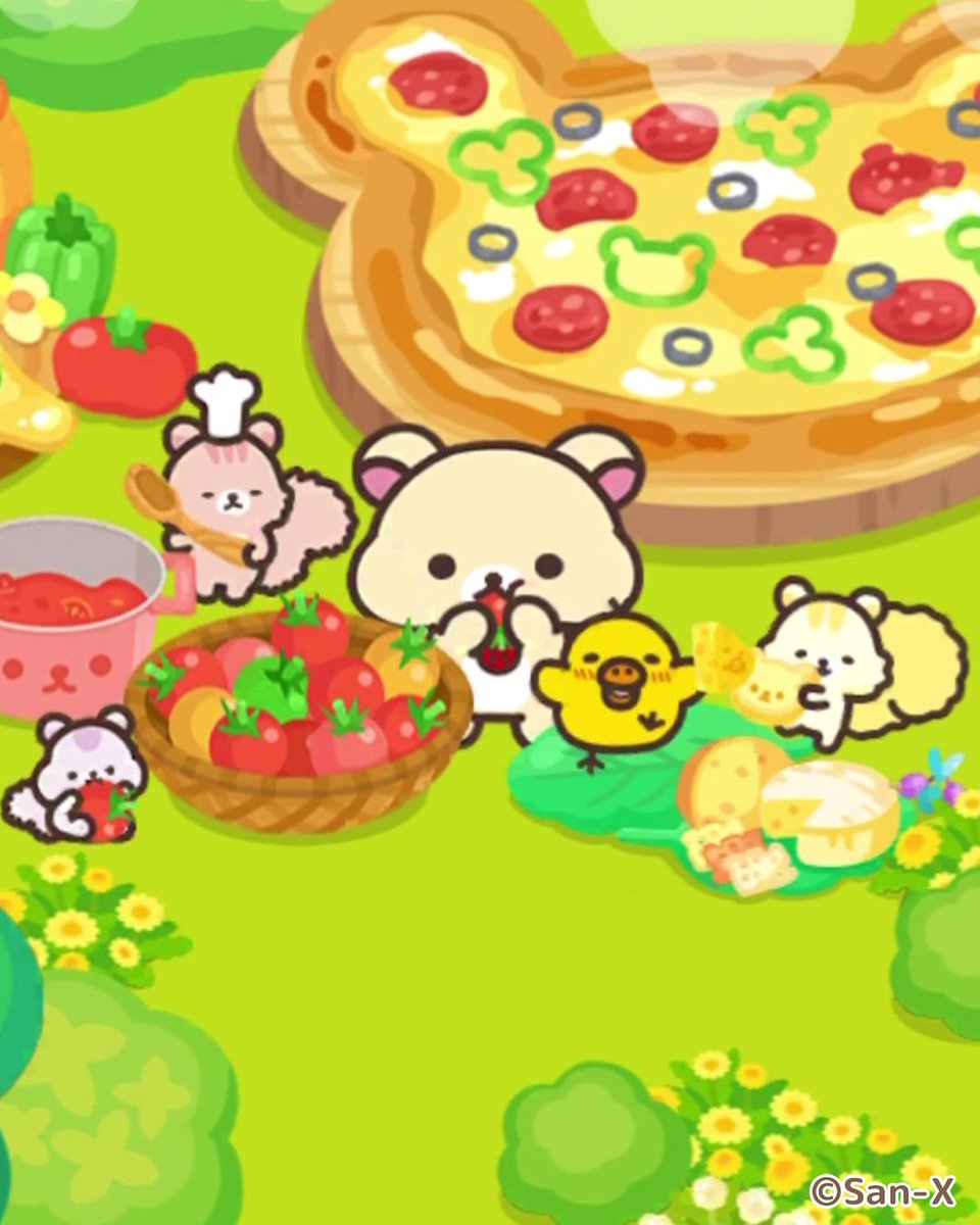 rilakkuma_farm's tweet photo. みんなでピザパーティー🍕
リラックマたちとまったり農園生活を楽しもう！