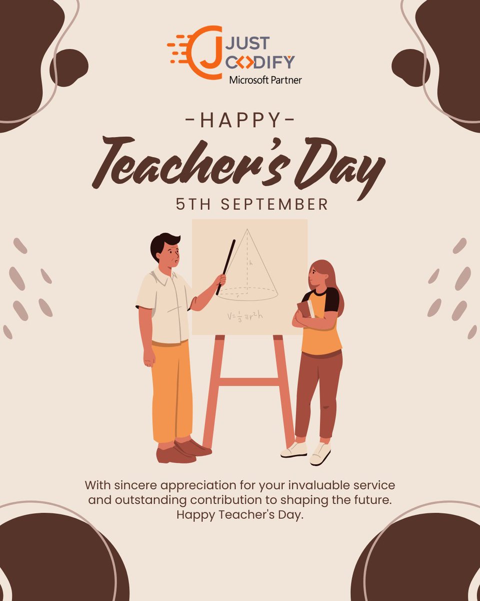 JustCodify's tweet photo. Happy Teachers’ Day! 

Celebrating the teachers who inspire us, guide us, and shape our future. Thank you for making learning a journey of growth and discovery! 

#HappyTeachersDay #TeachersDay #ThankYouTeachers #Education https://t.co/m09xHcJhSY