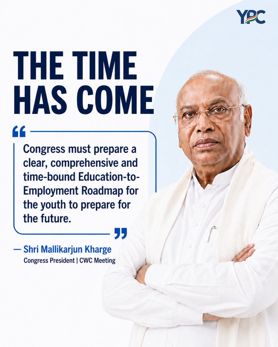 ypcindia's tweet photo. Despite being in power for more than a decade, the Narendra Modi government has failed to fully translate India’s demographic advantage into sufficient productive and secure employment. More frighteningly, this window is closing. 

Against this record, “Viksit Bharat by 2047” risks becoming another jumla, like the missed target of making India a $5 trillion economy by FY 2024–25 and raising manufacturing’s share of GDP to 25% by 2025. 

According to a recent NITI Aayog report, the number of government schools saw a reduction of about 94,000 schools. During the same period, the number of private unaided schools increased from 2.88 lakh to 3.39 lakh. NITI Aayog report raises serious questions about the state of public education. As affordable government schools disappear or merge, families are increasingly pushed towards private education, where high fees have become another nightmare.

Parents spend their savings and often take loans to educate their children. Yet even these expensive degrees are not translating into skills, secure employment or better incomes.

And it is not just us saying this. Listen to students, jobseekers and working professionals. They are all saying the same thing, we do not see a bright future ahead of us. 

The protests, resentment and growing sadness among India’s youth are not what this country or its young people deserves. They have aspirations. They have dreams. But this government has failed them spectacularly. 

In his recent address at the Congress Working Committee (CWC) meeting, Congress President Shri @kharge ji emphasised that Congress must prepare a clear, comprehensive and time-bound Education-to-Employment Roadmap.

The BJP is no longer interested in this responsibility. It remains occupied with its own agendas and has shown little regard for the future of India’s youth. Therefore, despite being in opposition, the Congress Party has taken it upon itself to prepare this roadmap as a serious exercise.

At Young Professionals for Change, we have already been working in this direction through two initiatives.

The first is A New Deal for Youth. It is a comprehensive programme covering education, skills and jobs. We are taking an ecosystem approach and examining the complete journey from a young student to a working professional. Sign up link in comment section. 

Sign up for A New Deal for Youth: https://t.co/F6jGXEPGoj

The second is NEEAM. It is National Education-Employment Alignment Mission, which focuses on one of the most urgent challenges today: the growing mismatch between education and employment and aims to align the two. Sign up link in comment section.

Sign up for NEEAM:
https://t.co/ZlRWOU5307 

As Kharge ji has emphasised the need for such a roadmap, we are trying, in our own capacity, to contribute towards it.

India’s youth deserve a clear pathway from learning to earning. Let us all contribute to make that.

@INCIndia @IYC @RahulGandhi @Jairam_Ramesh