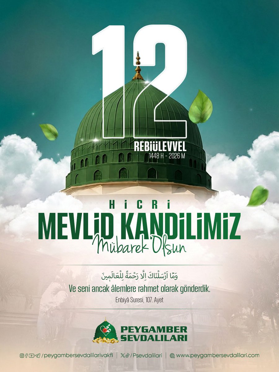 PSevdalilari's tweet photo. "Ve seni ancak âlemlere rahmet olarak gönderdik." (Enbiyâ Suresi, 107. Ayet) 

Zulmün ve karanlığın dünyayı sardığı bu çağda; Efendimiz Hz. Muhammed’in (s.a.v.) viladeti ümmetimiz için yeniden bir diriliş ve rahmet vesilesidir.

Bu mübarek gecenin, başta Filistin, Gazze ve Lübnan olmak üzere tüm İslam beldelerinin özgürleşmesine vesile olmasını Rabbimizden niyaz ederiz.

Hicri Mevlid Kandilimiz mübarek olsun!