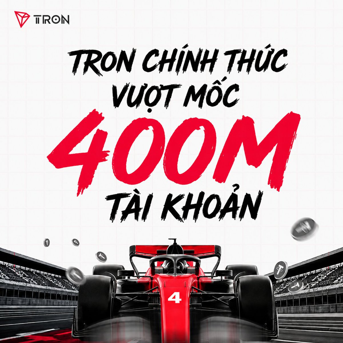 TronDao_VIE's tweet photo. 🎉 TRON CHÍNH THỨC VƯỢT MỐC 400 TRIỆU TÀI KHOẢN!

🚀400 triệu tài khoản – một cột mốc đáng nhớ trên hành trình phát triển của TRON.  

🎁 TỔNG GIẢI THƯỞNG: 1000 TRX
🏆 01 giải × 150 TRX
🎁 05 giải × 100 TRX
✨ 07 giải × 50 TRX
⏰ Thời gian: 24.08.2026 – 29.08.2026

📌 Cách tham gia:
1️⃣ Follow @TronDao_VIE 
2️⃣ Like & Repost bài viết này
3️⃣ Sáng tạo 1 hình ảnh hoặc video AI ngắn khoảng 15 giây với chủ đề TRON 400M. Kèm các yếu tố gấu TRON hoặc TRON logo. Nếu video không nên quá dài.
4️⃣ Đăng tác phẩm tại phần bình luận kèm hashtag #TRON400M
5️⃣ Repost lại tác phẩm của chính bạn để lan tỏa cột mốc TRON 400M đến cộng đồng 🚀

✨Càng sáng tạo giải càng cao！