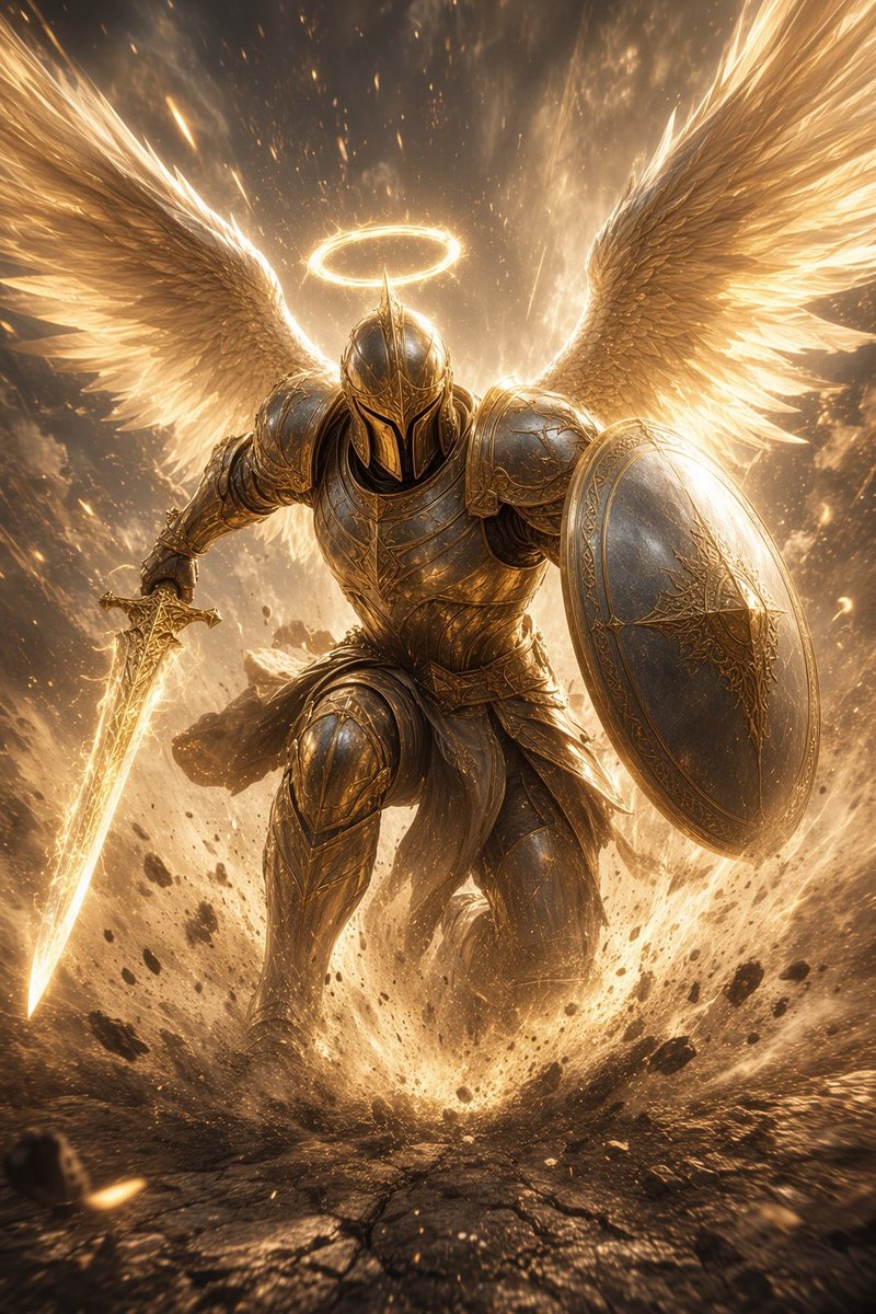 RoomEmpire's tweet photo. Spirit Angel
Bathed in holy light, the Spirit Angel stands in gleaming golden armor, vast luminous wings spread wide, a pure halo glowing above the closed helm. One hand grips a radiant celestial sword, the other a sacred shield inscribed with divine runes. https://t.co/4gQpcyWgr3