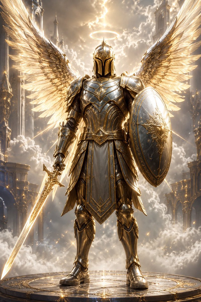 RoomEmpire's tweet photo. Spirit Angel
Bathed in holy light, the Spirit Angel stands in gleaming golden armor, vast luminous wings spread wide, a pure halo glowing above the closed helm. One hand grips a radiant celestial sword, the other a sacred shield inscribed with divine runes. https://t.co/4gQpcyWgr3