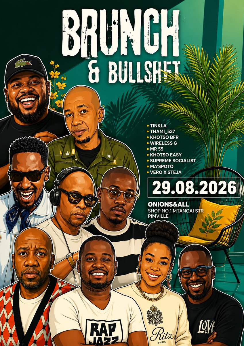 Khotso_Mokholo's tweet photo. BRUNCH & BULLSH*T
🗓️ 29.08.2026
📍 Onions&All
Where Digital Meets Analogue.
#BrunchAndBullshit #HouseMusic #SoulfulHouse #BrokenBeat #SowetoHouseMusic #Digital #Analogue #HouseMusicCulture #OGs #VinylCulture #MusicLovers https://t.co/zxYLsaBezi