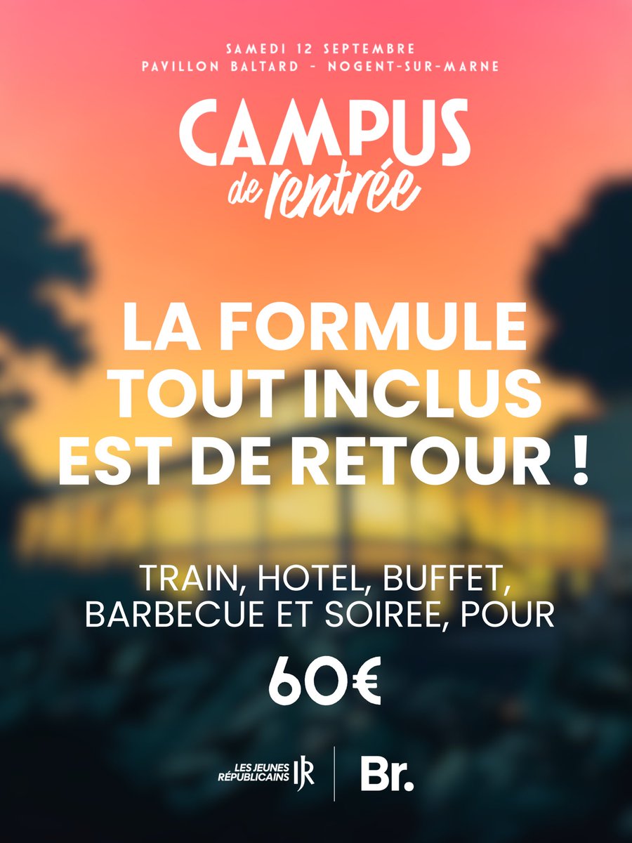 jeunesreps's tweet photo. Besoin de prendre le train et de dormir à l’hôtel pour pouvoir venir au campus de rentrée ? 

Pas de problème ! La formule tout inclus est de retour ! 

Pour prendre ta place : https://t.co/jVSgpAqrgD https://t.co/8YGAgIOKYS