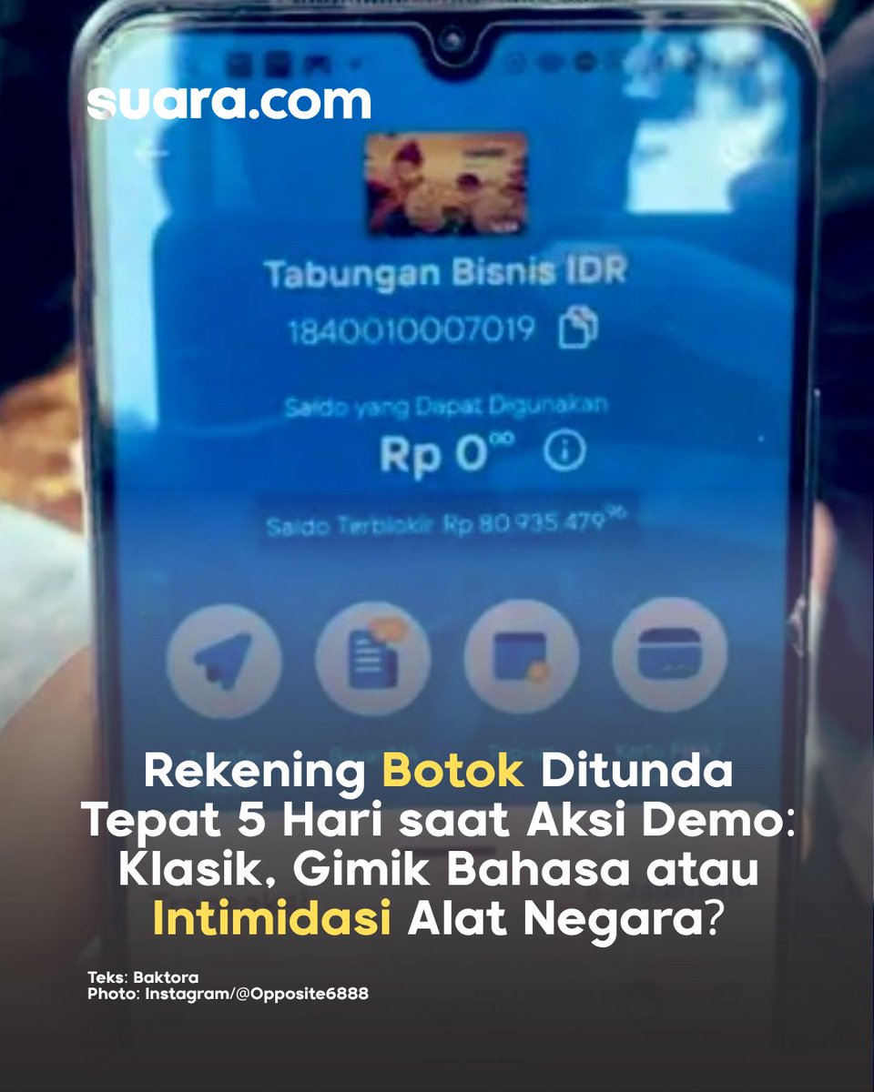 suaradotcom's tweet photo. Ganti istilah biar kelihatan normatif? Mau dibilang 'penundaan transaksi' atau 'blokir', faktanya hak finansial warga dibekukan sepihak cuma demi redam aksi.
Baca selengkapnya: https://t.co/FP1YUMtpG8
#rekening #penundaan #blokir #intimidasi #Botok #aparat BM https://t.co/7yHSXLDWRH
