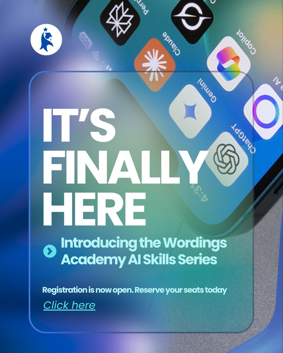 WordingsAcademy's tweet photo. AI skills are no longer optional. 👀

The Wordings Academy AI Skills Series is finally here.

Registration is open. 🔗 
https://t.co/pfl14rRhif

#WordingsAcademy #AISkills #AITraining https://t.co/kE7f6LCHJK