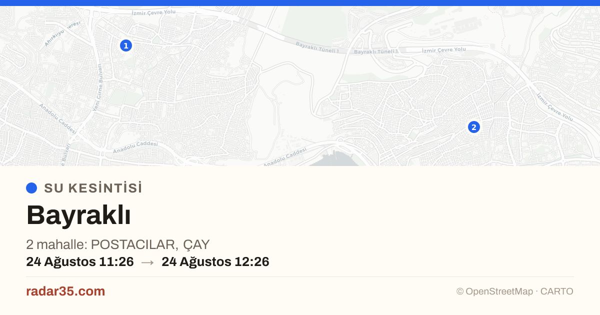 Radar35com's tweet photo. 💧 SU KESİNTİSİ — Bayraklı

2 mahalle: POSTACILAR, ÇAY

#İzmir #Bayrakli #SuKesintisi #İZSU

https://t.co/CfXjGwrFzU https://t.co/nC9ACg7o70
