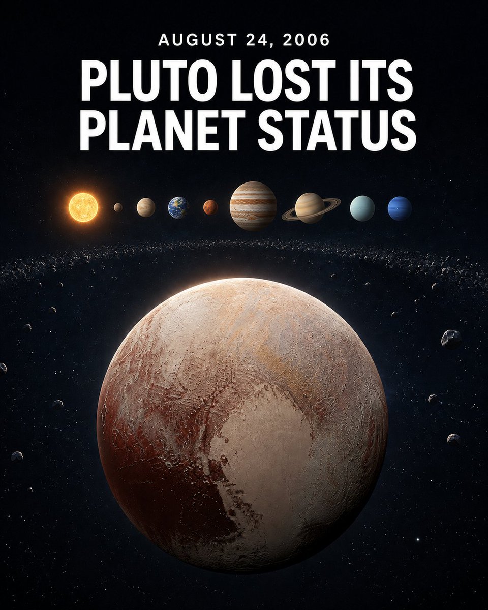 StarWalk's tweet photo. Pluto didn’t change — our definition of a planet did. 💔
On August 24, 2006, Pluto was reclassified as a dwarf planet because it hadn’t cleared its orbital neighborhood of other objects.
Twenty years later, it may no longer be the ninth planet, but it’s still a planet in our hearts. 🥲
Do you agree with Pluto’s demotion?