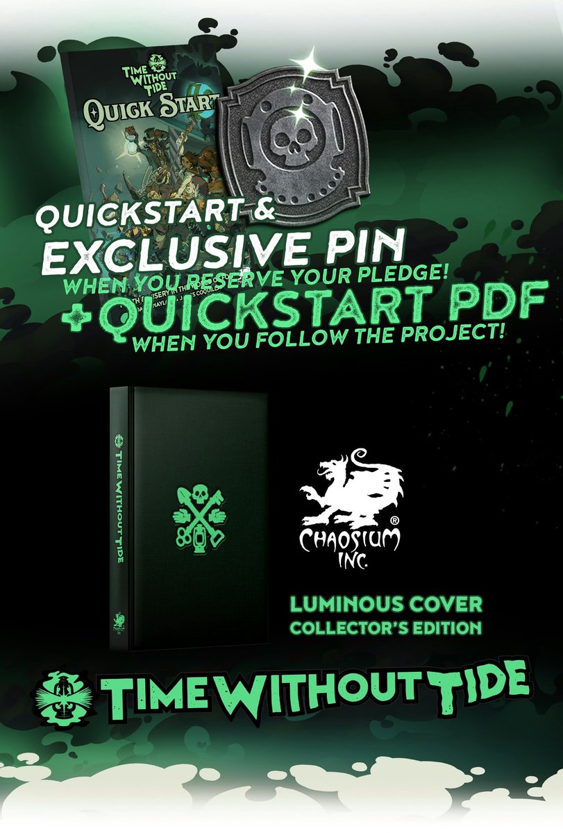 Chaosium_Inc's tweet photo. TIME WITHOUT TIDE: Mirth &amp; Misery in a World of Fog is launching soon and time is running out to reserve your exclusive rewards!

—DELVER PIN
—PRINTED #TTRPG QUICKSTART RULES

Reserve yours on @BackerKit before we launch!

We'll see you in the Fog!
https://t.co/rgtmo66hf1 https://t.co/mWIgAQkNgW