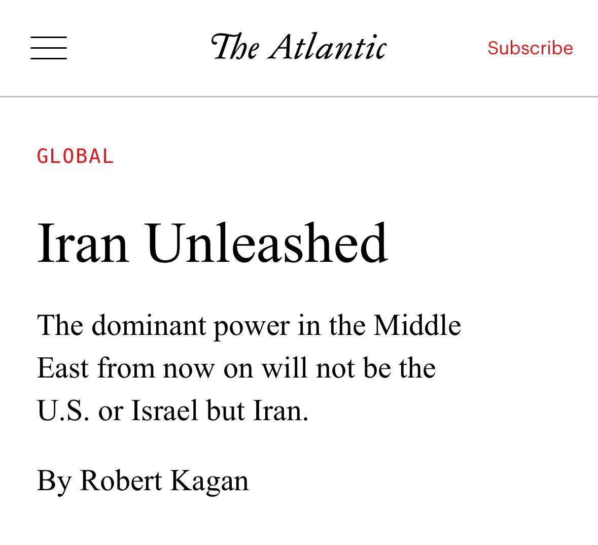 SprinterPress's tweet photo. "The Atlantic": The dominant force in the Middle East is not the United States or Israel, but Iran. https://t.co/yG8tWJb199
