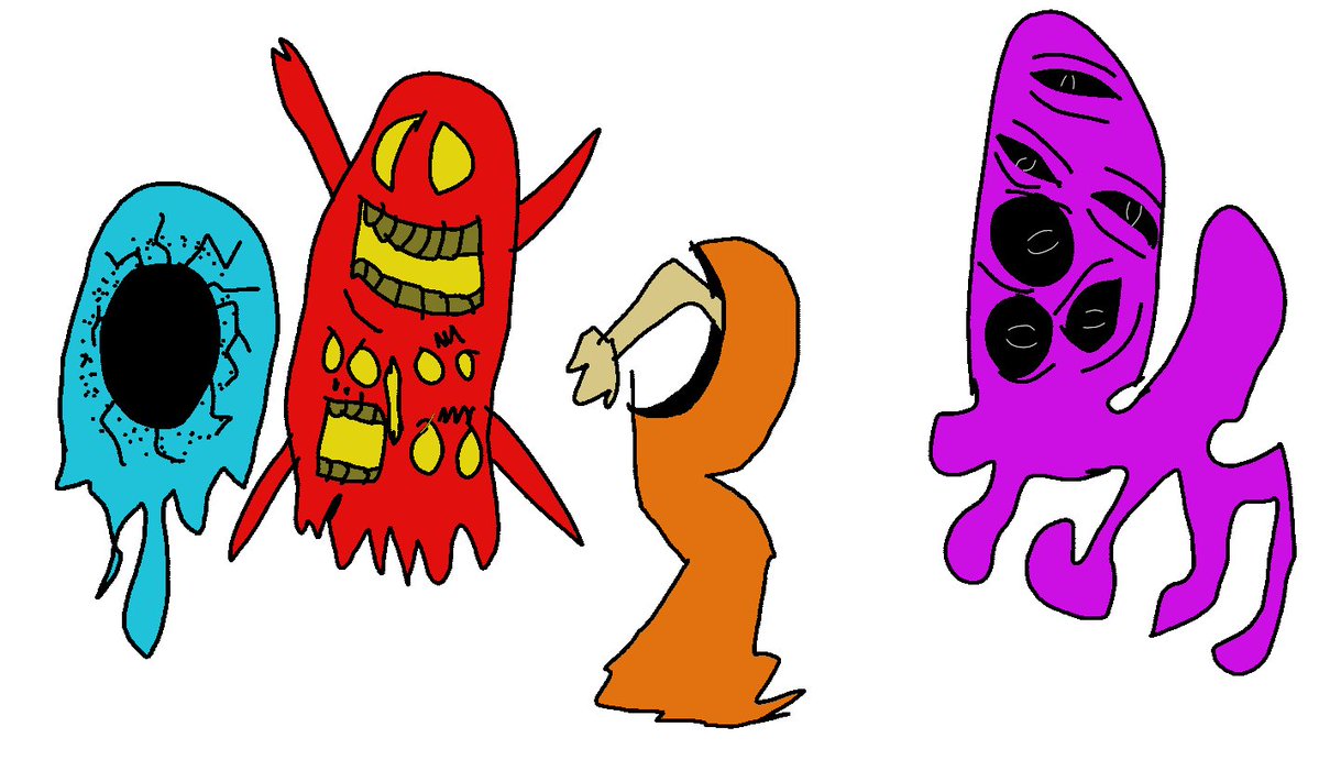 DomBoss09's tweet photo. Drew the orange ghost, yellow hunger, and these other ghosts @sep_173_gg made these characters
#pacmanexe #pacman #exe https://t.co/zQC1dP74Y2