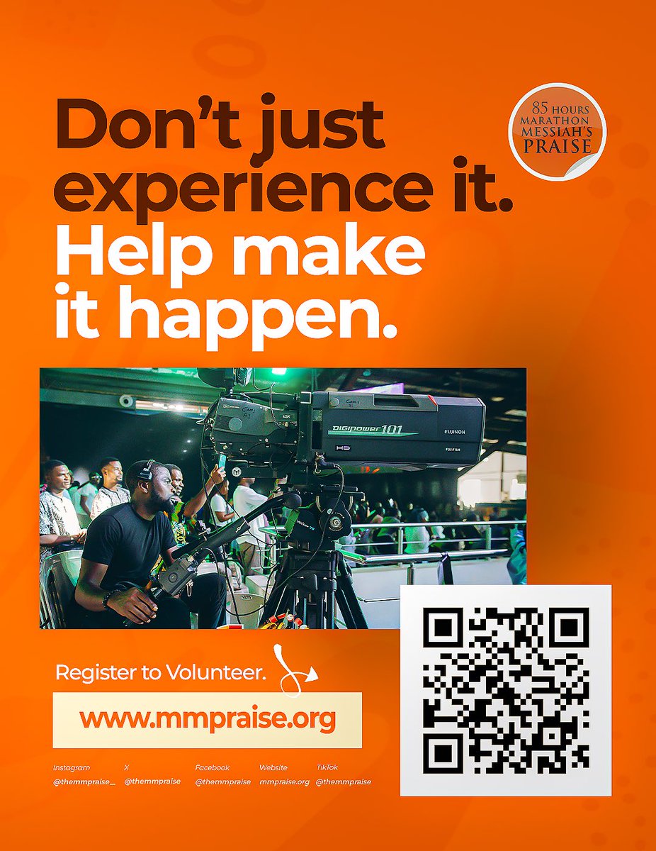 TheMMPraise's tweet photo. There’s a place for you at the 85 Hours Marathon Messiah’s Praise.

Whether you’re a worshipper, creative, professional, or simply someone willing to serve wholeheartedly, your gift, skill, and time can make a difference.

Register today at https://t.co/tKMnADhAwQ

#TheMMPraise https://t.co/tiMrI1fmkR
