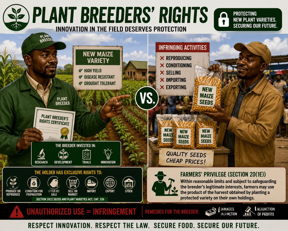 PeterM86574's tweet photo. Can I be sued for planting and selling a new variety of maize?
A farmer develops a high-yield maize variety and obtains plant breeder’s rights. Another farmer gets the seeds, multiplies them and sells the harvested seed to other farmers.
Can the breeder sue?
#IPSERIES 13D13 #KIPI https://t.co/p88W1Bn7N5