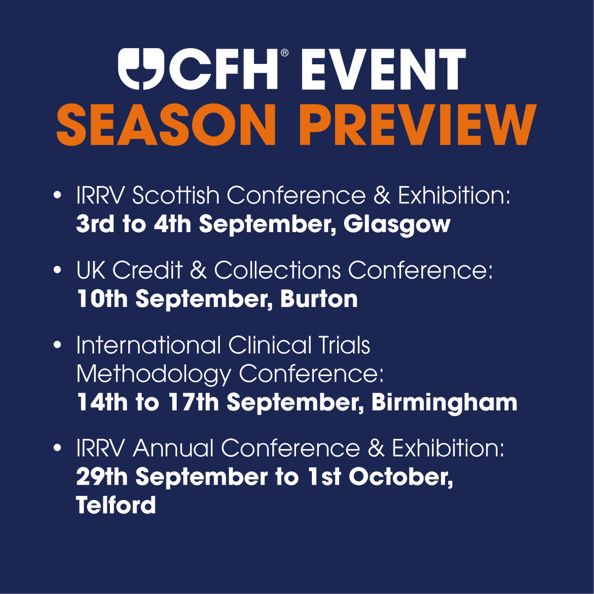 CFH_Docmail's tweet photo. The autumn event season is fast approaching - and we’re gearing up for a busy few months on the road! 📢

Our teams will be out across the UK, meeting the sectors we support every single day and showcasing the latest innovations in hybrid mail, managed communications and much more ✨

Let’s talk smarter, faster, more secure communications - see you there! ⭐

#CFH #Events #HybridMail