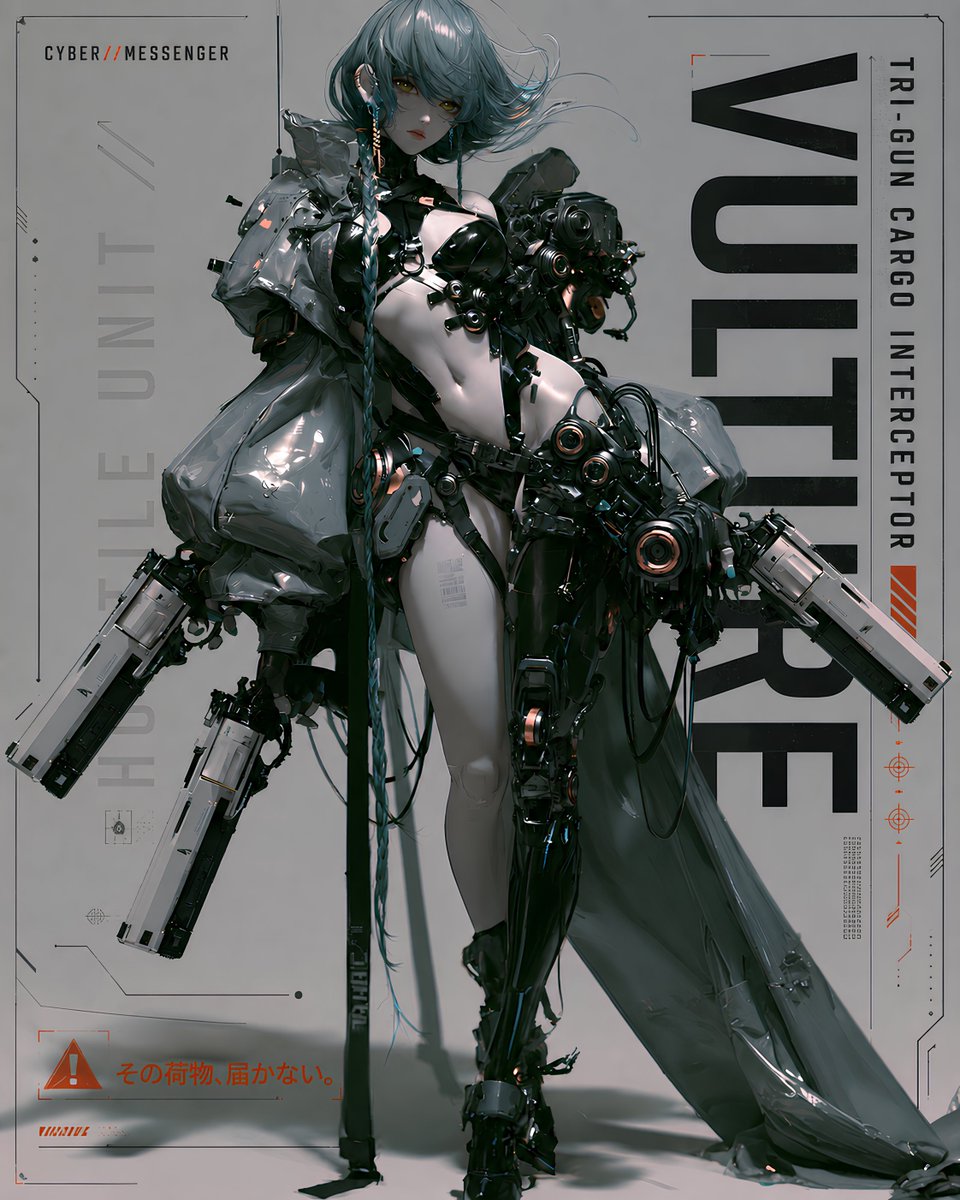 1000NIN4's tweet photo. 《略奪者》

配送物を狙う、三丁拳銃の略奪者。

TRI-GUN CARGO INTERCEPTOR

三つの照準が重なった時、

その荷物はもう届かない。

CYBER//MESSENGER
HOSTILE UNIT // VULTURE

―獲物、発見。

#CYBERMESSENGER 
#EDGE https://t.co/rDmNIl6tst
