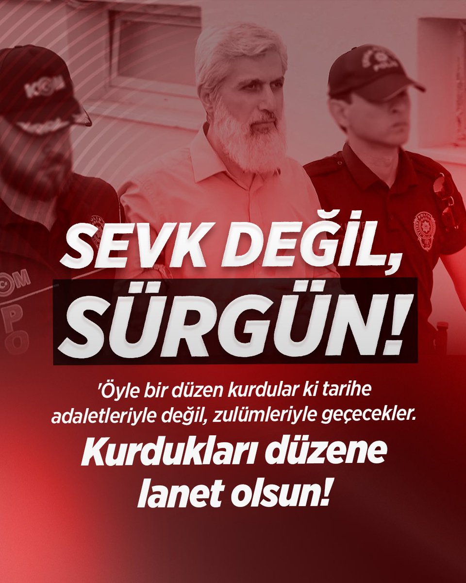 KytlSevenleri01's tweet photo. SEVK DEĞİL, SÜRGÜN!

''Öyle bir düzen kurdular ki tarihe adaletleriyle değil, zulümleriyle geçecekler. Kurdukları düzene lanet olsun!"

AlparslanHoca SürgünEdildi
HocamıSerbest Bırakın
SemraKuytulu Serbest Bırakın