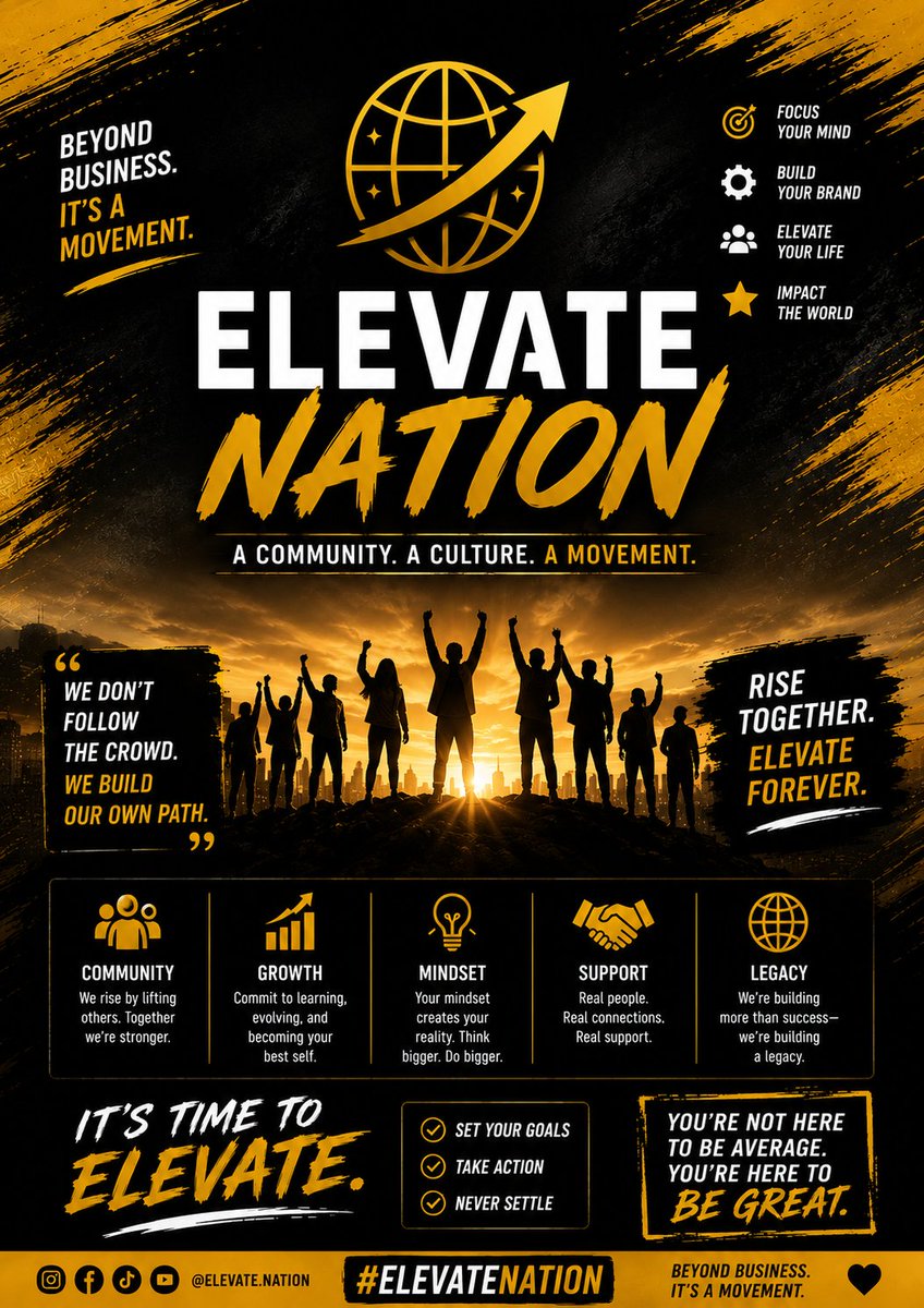 ELEVATENATIONHQ's tweet photo. 🚀 MONDAY. WE GO AGAIN.
New week. Fresh energy. New opportunities.
Whatever you’re building, don’t stop now. Take the first step, stay consistent, and keep moving forward.
What’s your main goal for this week? 👇
🖤💛 Elevate Nation Beyond Business. It’s a Movement. https://t.co/KnniJj5af3