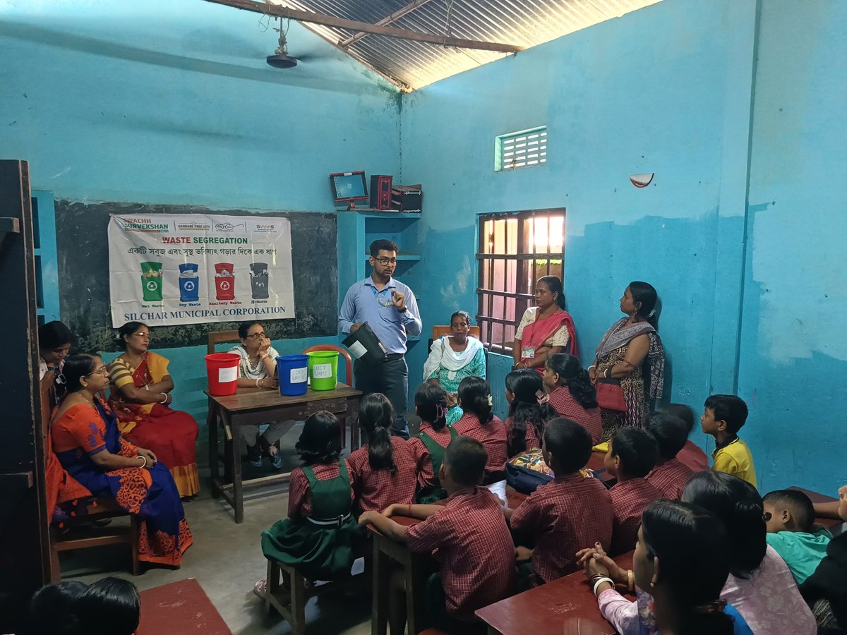 SilcharMC1882's tweet photo. Young Minds, Clean Future!
SMC SWMS team organized an awareness session on waste segregation & home composting at Radhamadhab L.P. School, Ward 9. 34 students & Mothers Group members participated enthusiastically.
#CleanSilchar #SwachhBharat https://t.co/WDTZtYaEJe
