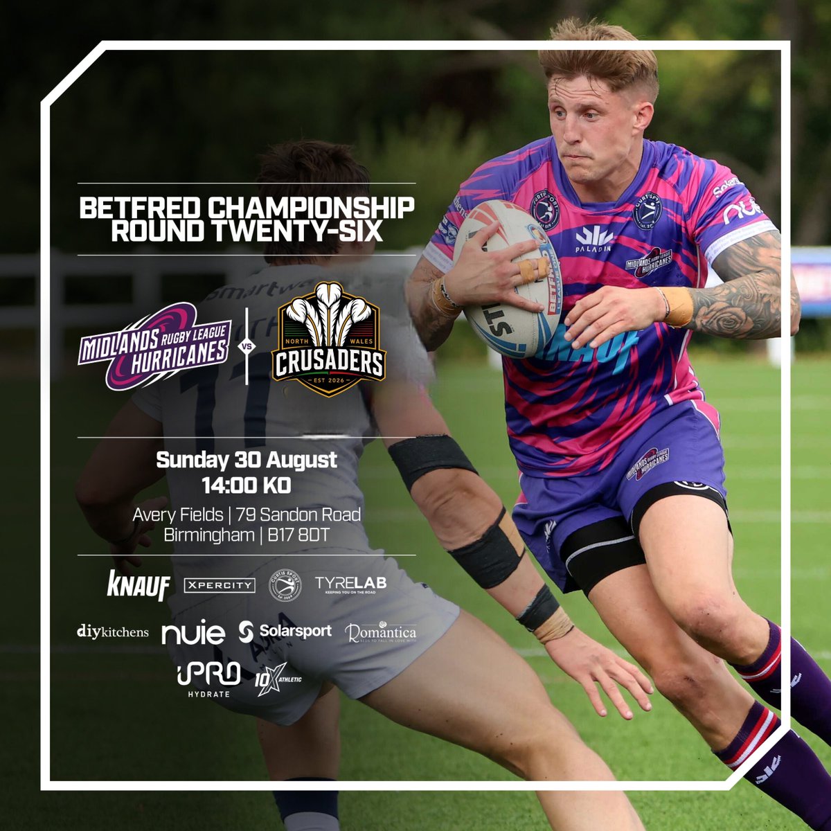 HurricanesRLFC's tweet photo. 🌀 Watch our final home game of the regular season for JUST £5 (£1 for U16s) this BANK HOLIDAY SUNDAY!

🆚 @WalesCrusaders 
🗓️ Sunday 30 August
🕑 14:00 KO
📍 Avery Fields (B17 8DT) 

🎟️ Tickets: https://t.co/WVq3Iuedcv https://t.co/iWzb4g2GaB