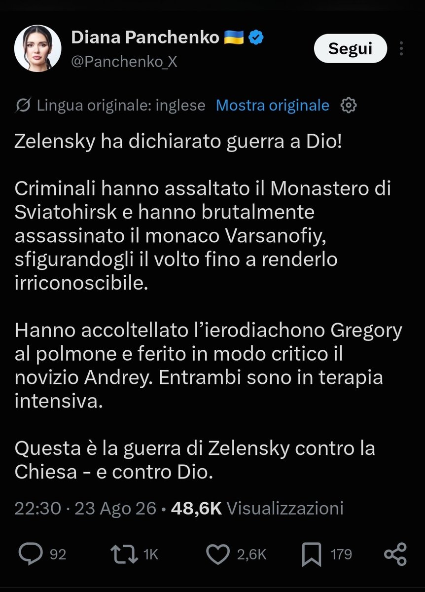CesareSacchetti's tweet photo. Zelensky ha iniziato a uccidere anche i monaci ortodossi in Ucraina. Giorgia Meloni e gli altri "leader" europei stanno finanziando un assassino e persecutore di cristiani. https://t.co/ctCPJItoYv
