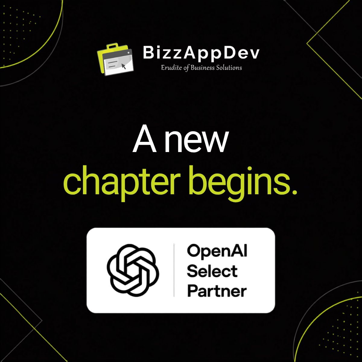 BizzAppDev's tweet photo. We’re excited to share that BizzAppDev Systems Pvt. Ltd. has been named an OpenAI Select Partner.

As part of the OpenAI Partner Network, we look forward to working with @OpenAI to help organisations build and scale AI solutions.

Learn more: https://t.co/sZVHNURSTa https://t.co/K47BPjMRhJ