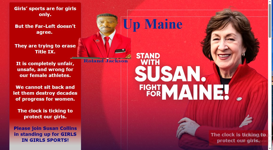 MovienewsUsa's tweet photo. UP @SenatorCollins
UP #MAINE ``Susan Colins offers victory for Women´´
UP @GOPWomensCaucus @mainegop @MaineGOP4RCV
UP MAINE
#Androscoggin #Aroostook #Cumberland #Franklin #Hancock #Kennebec #Knox #Lincoln
#Oxford #Penobscot #Piscataquis #Sagadahoc #Somerset #Waldo #Washington #York
UP THE 47TH @POTUS @realDonaldTrump
UP THE MAJORITY @SpeakerJohnson @LeaderJohnThune
From
US House majority adviser Roland @rolandjackson US OFFICIO 1ST PATRIOT ``UP Senator Susan Lets defend GIRLS SPORT´´