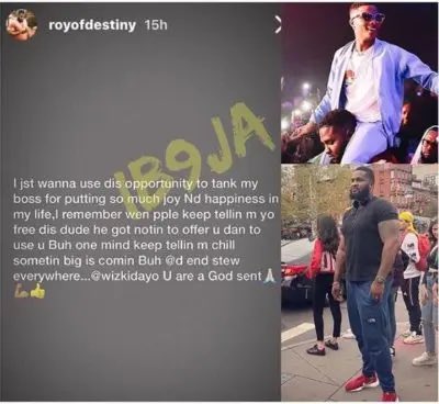 WizStatz's tweet photo. Roy appreciates Wizkid and recalls when people told him to leave Wizkid because he had nothing to offer. He stayed, and now everywhere stew. https://t.co/4PqcEosgeN