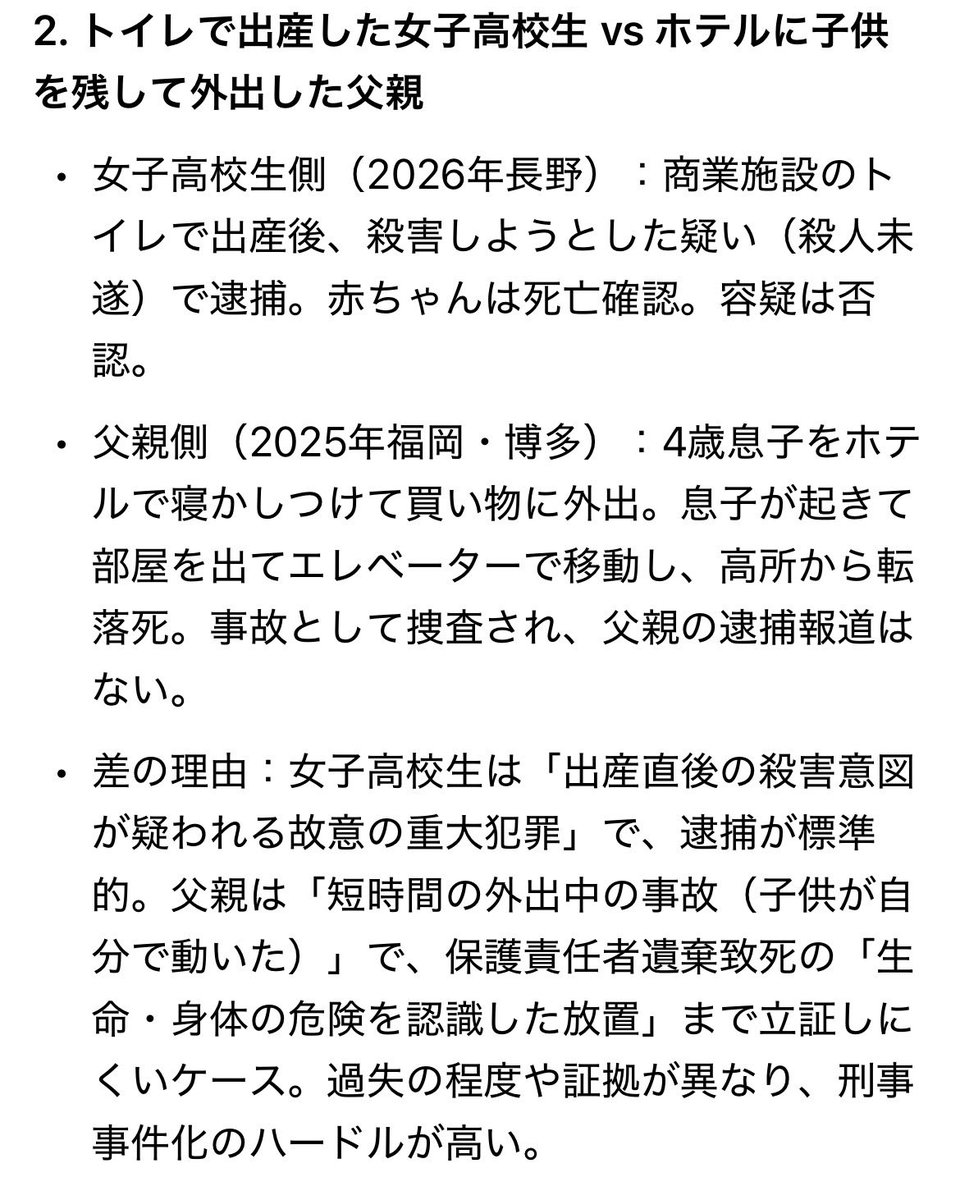 harikususu's tweet photo. @iroirotbti 死産した胎児→薬中が故意に食料と一緒に保管、妥当
リフト→故意ではない為妥当

トイレ出産→産んだあと故意に1キル、妥当
ホテル置き去り→外出短時間、寝てるの確認後に部屋から上階の非常階段まで登るのは予見不可、故意ではない為妥当

部屋置き去り
↓ https://t.co/4GE9ZVGbXp