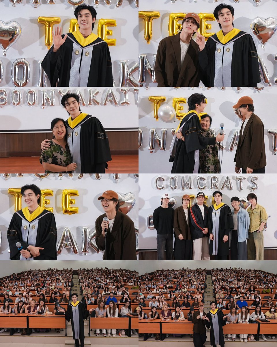 Yriety's tweet photo. Congrats “ตี๋ บุญยเกียรติ” บัณฑิตป้ายแดง ! เรียนจบปีนี้มีครอบครัว และ “เฮง” รวมถึงแฟน ๆ ร่วมแสดงความยินดีอย่างอบอุ่น 🎓💐 #TeeHeng 
.
สำเร็จไปอีกหนึ่งก้าวแล้ว สำหรับหนุ่มหล่อ “ตี๋ บุญยเกียรติ” #TeeBoonyakait ที่ล่าสุดคว้าใบปริญญาตรีสาขาวิทยาศาสตร์การกีฬา คณะวิทยาศาสตร์  มหาวิทยาลัยราชภัฏจันทรเกษมมาครองได้สำเร็จ 🧑🏻‍🎓 ซึ่งงานนี้มีพี่ ๆ เพื่อน ๆ และแฟนคลับทั้งหน้างานและหน้าจอมาร่วมแสดงความยินดี และชื่นชมความหล่อวิชวลของพี่บัณฑิตคนเก่งผ่าน #TeeGraduation จนเต็มไทม์ไลน์ 💭😍
.
แถมวันรับปริญญาของ “ตี๋” ยังมีอีกหนึ่งโมเมนต์สำคัญก็คือมี “เฮง ทัตพงศ์” #Hengmarkii ถือของขวัญสุดพิเศษมาร่วม Congrats และแจกรอยยิ้มหวานให้ไปหนึ่งกรุบ ! 🫠 ถ้าอยากรู้ว่าน่ารักแค่ไหนต้องไปดูรีแอคเจ้าของงานน๊า 💗 เท่านั้นไม่พองานนี้ยังมีคุณแม่ของตี๋ขึ้นมาร่วมยินดีกับลูกคนเก่งอีกด้วย ! อบอุ่นหัวใจไม่ไหว 🤟🏻 นับเป็นอีกหนึ่งเรื่องราวที่น่ายินดีมากจริง ๆ 💭 เพราะใคร ๆ ก็ต่างรู้ว่าพี่ตี๋ตั้งใจกับทุกอย่างมากแค่ไหน และวันนี้ก็สำเร็จตามที่หวังแล้ว 🏅 ยังไงพี่วายก็ขอร่วม Congrats พี่ “ตี๋” ด้วยนะค้าบ เก่งที่สุดในโลกเลย 👏🏻
.
#Yriety