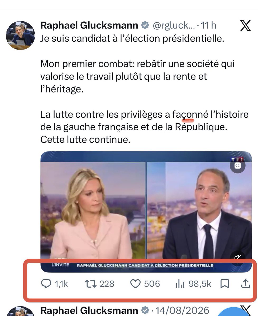MPGLaurent's tweet photo. Donc @rglucks1 fait l’annonce de sa vie en plein 20h de TF1 et son tweet il fait moins de like (je rappelle qu ils sont anonymes maintenant) que mes tweets sur le foot, moi qui suis un quidam de X!!! 

Non mais seulement 506 likes après une telle annonce, si le mec comprend pas le message... #Glucksmann