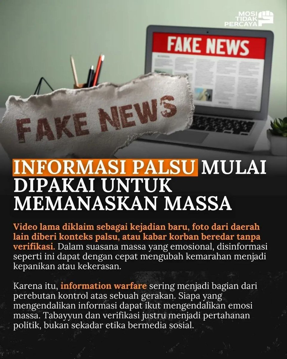 Onionlagi's tweet photo. Tetap kritis bukan berarti takut menyampaikan pendapat justru dengan verifikasi kita menjaga agar aspirasi tidak dibajak Waspada Provokasi #MosiTidakPercaya https://t.co/XJ4KC39slo