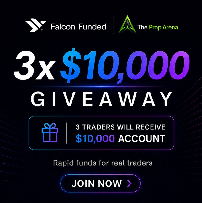Theproparena's tweet photo. GIVEAWAY ALERT 🎉

3 WINNERS

3 × $10,000 Falcon Funded Accounts

How to Enter:
✅ Follow @FalconFunded @theproparena
✅ Like & Repost this post
✅ Tag 3 trader friends
✅ Join the Falcon Funded Discord server  https://t.co/ojv5GD6t67
✅ Drop a screenshot of your Discord join as proof

The winners will be selected after the giveaway ends.