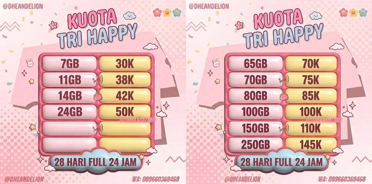 gemuira's tweet photo. PAKET DATA TRI 3 HAPPY MURAH
100GB 150GB 28 HARI FULL 24 JAM 

Minata? Chat @DHEANDELION 
Kuota indosat isat xl tsel im3 jual #zonauang https://t.co/dVtYh0hcam