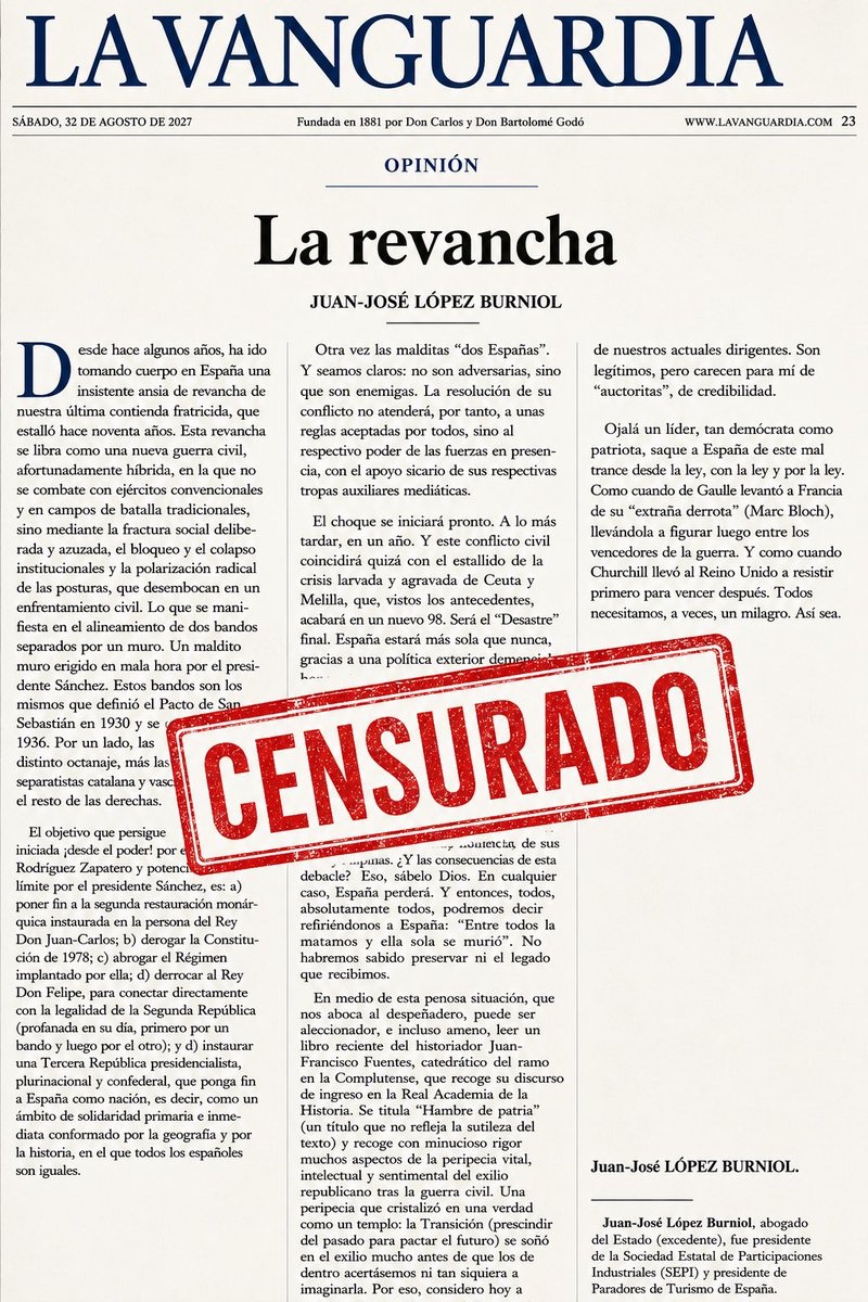 radar_political's tweet photo. 🔴El artículo censurado en La Vanguardia por orden de la Moncloa. https://t.co/uwQgF2LmP9