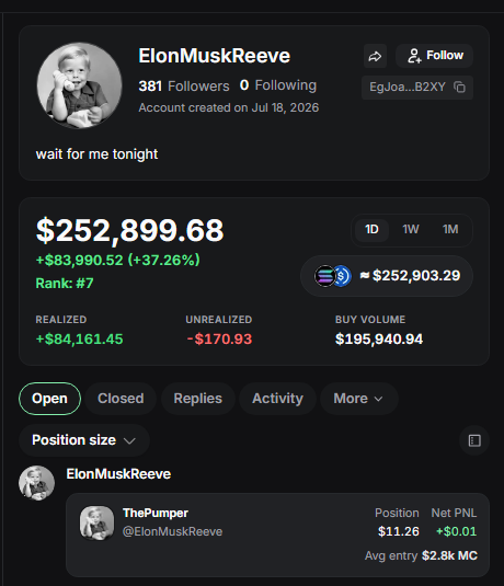 river100x's tweet photo. The $Dinger dev just sent ANOTHER coin to 8m

He's bought back over 1.5k sol and it's getting CRIMED

His pump account says his name is ElonMuskReeve and he ONLY devs ELON TWEETS??

Going to send fees to this guy and 10% supply,

EgJoaEBSZA3wjgpPq8am9YjkxJPLa2LpXwxaQyUzB2XY

https://t.co/yYRF0Ri1qJ
